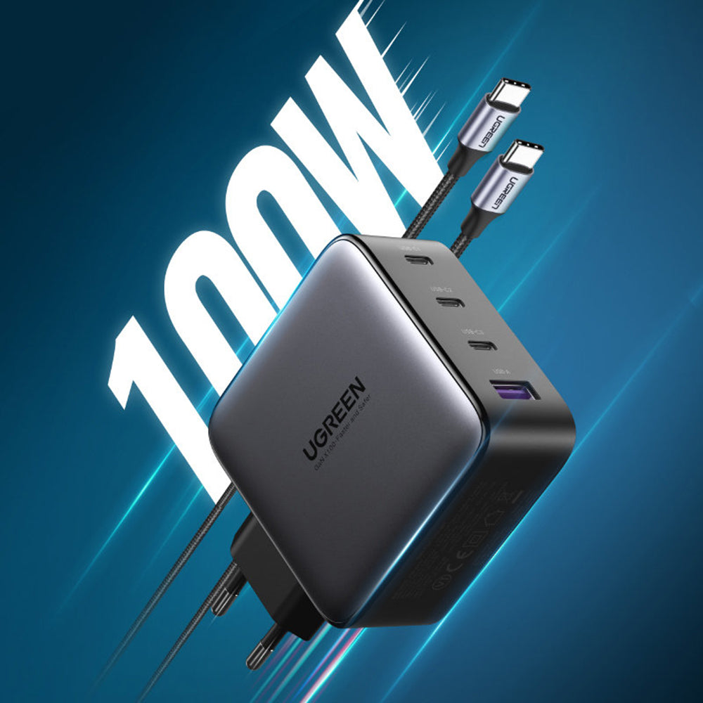 Incarcator Ugreen (40747), 3x Type-C + USB, 100W, GaN, Negru