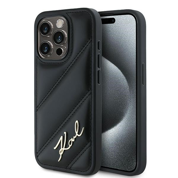 Karl Lagerfeld Husa de protectie Karl Lagerfeld Diagonal Quilted Script (KLHCP15XPQDSMGK) compatibil cu iPhone 15 Pro Ma