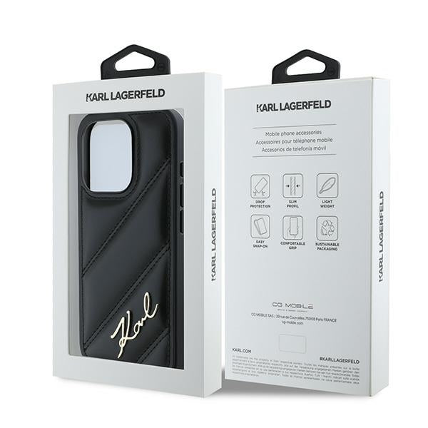 Karl Lagerfeld Husa de protectie Karl Lagerfeld Diagonal Quilted Script (KLHCP15XPQDSMGK) compatibil cu iPhone 15 Pro Ma