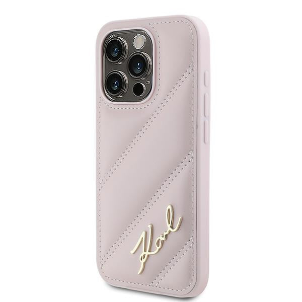 Karl Lagerfeld - Diagonal Quilted Script (KLHCP15XPQDSMGP) - iPhone 15 Pro Max - Pink