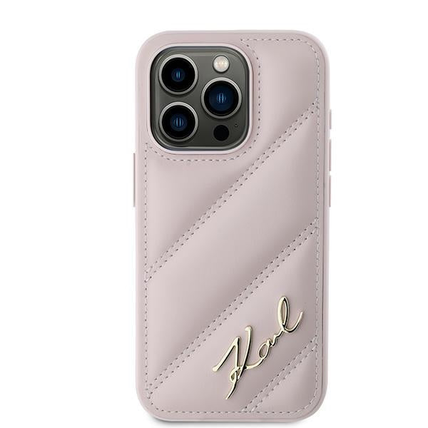 Karl Lagerfeld - Diagonal Quilted Script (KLHCP15XPQDSMGP) - iPhone 15 Pro Max - Pink