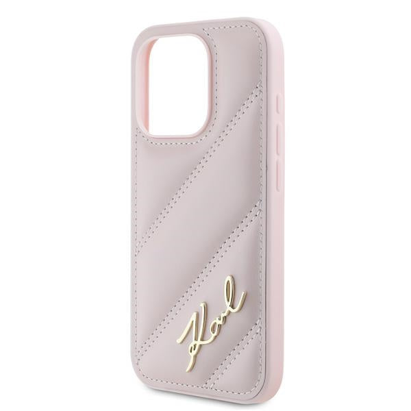 Karl Lagerfeld - Diagonal Quilted Script (KLHCP15XPQDSMGP) - iPhone 15 Pro Max - Pink