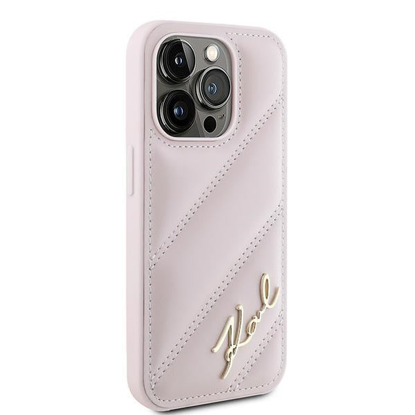 Karl Lagerfeld - Diagonal Quilted Script (KLHCP15XPQDSMGP) - iPhone 15 Pro Max - Pink