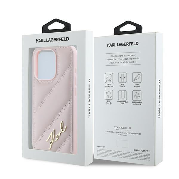 Karl Lagerfeld - Diagonal Quilted Script (KLHCP15XPQDSMGP) - iPhone 15 Pro Max - Pink