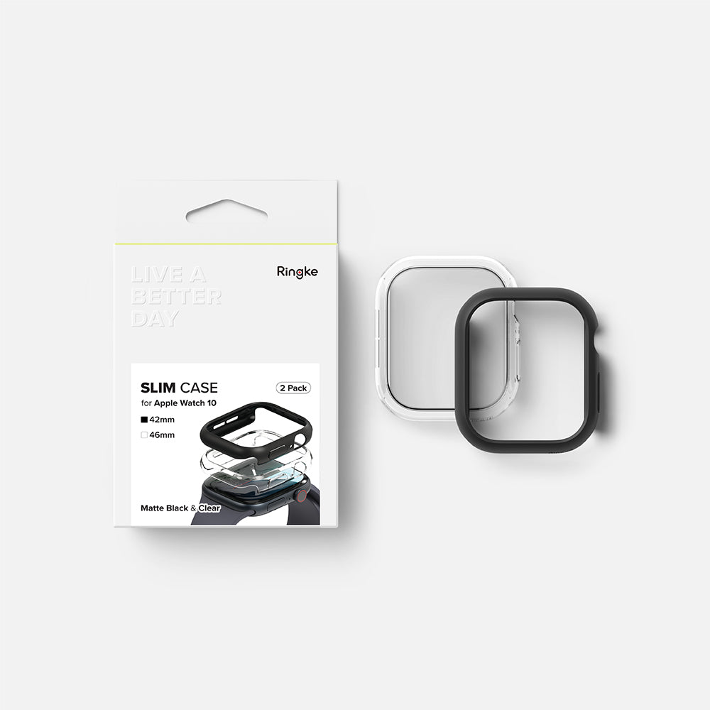 Ringke - Slim (2 pack) - Apple Watch 10 42mm / Watch 11 42mm - Clear / Matte Black