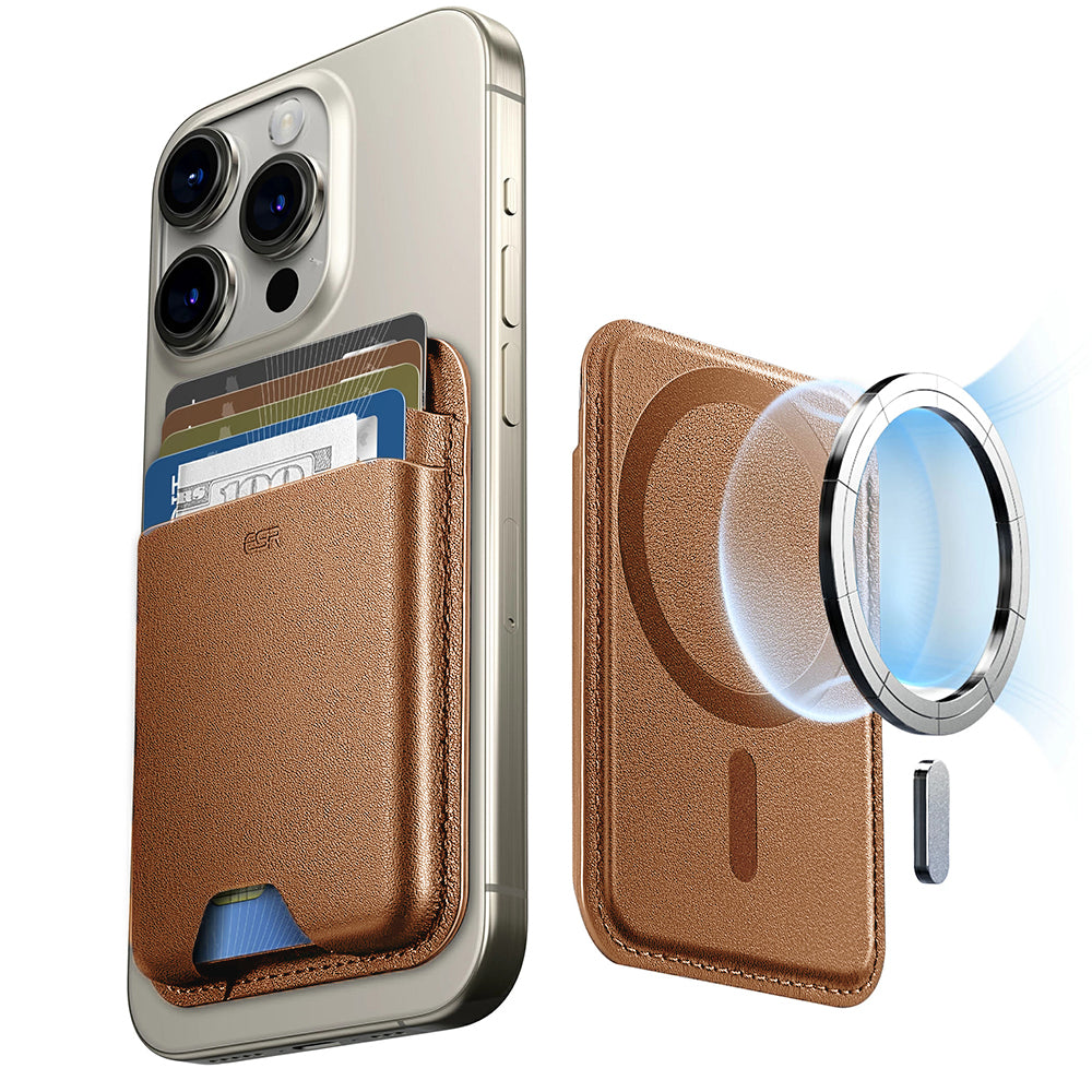 ESR - Premium Wallet Boost MagSafe (2K63802) - Smart 4 Cards Storage, Made from Artificial Leather - Caramel Brown