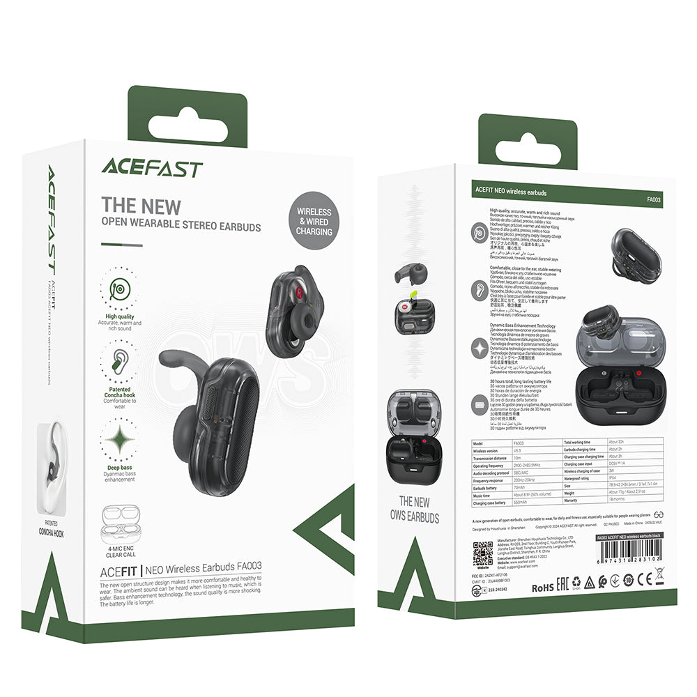 Acefast - Wireless Earbuds Acefit Neo (FA003) - USB-C, IPX4, Bluetooth 5.3, Call Noise Reduction, Bass Effect, 500mAh - 