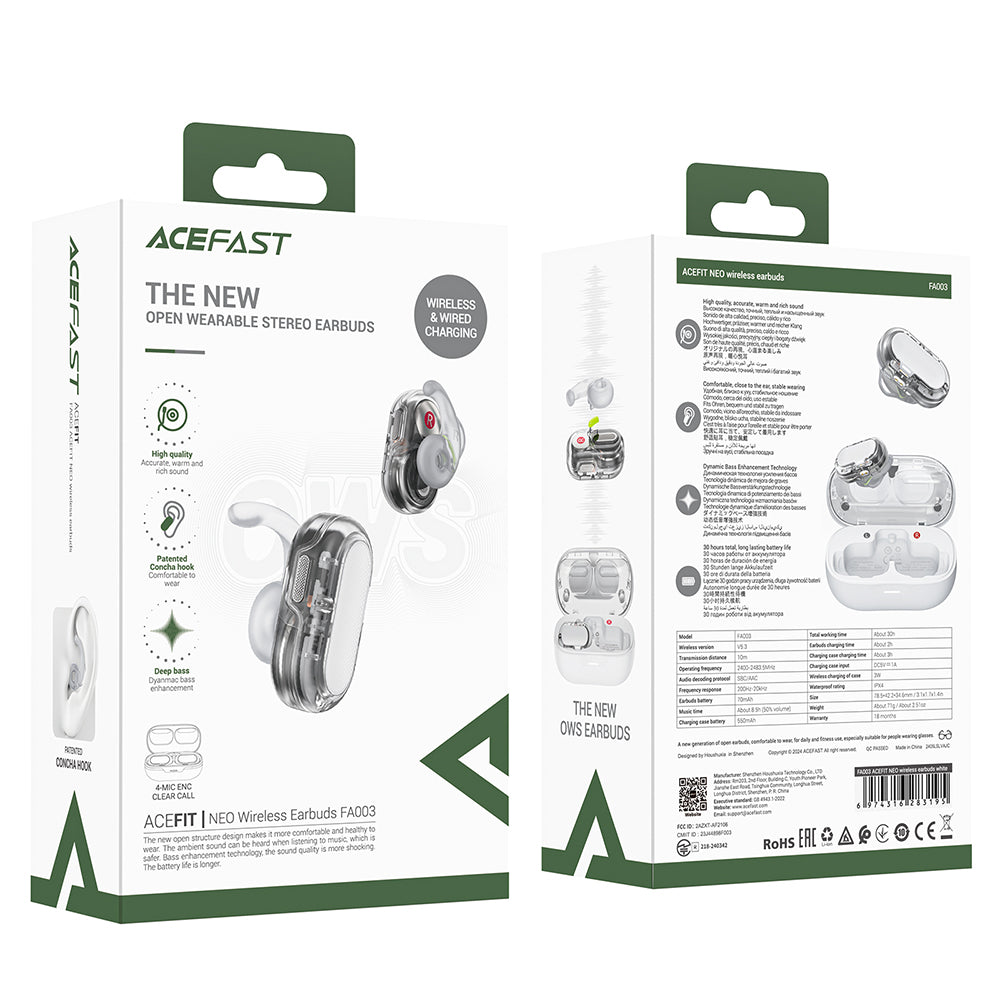 Acefast - Wireless Earbuds Acefit Neo (FA003) - USB-C, IPX4, Bluetooth 5.3, Call Noise Reduction, Bass Effect, 550mAh - 