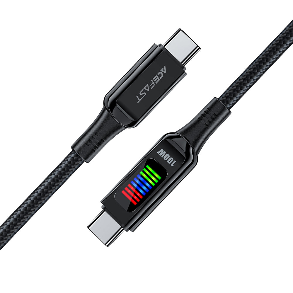 Acefast - Data Cable (C7-03) - Type-C to Type-C, 100W Fast Charging, 5A, LED Display, 1.2m - Black