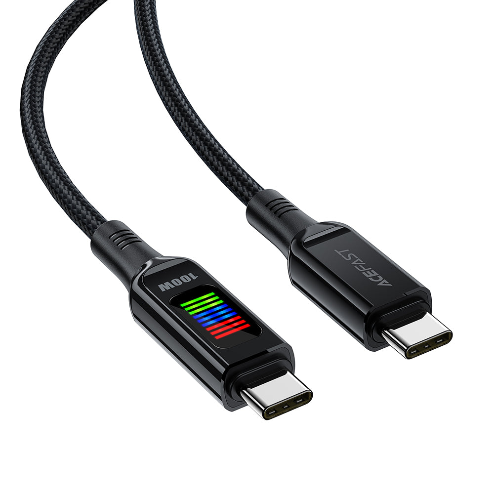 Acefast - Data Cable (C7-03) - Type-C to Type-C, 100W Fast Charging, 5A, LED Display, 1.2m - Black