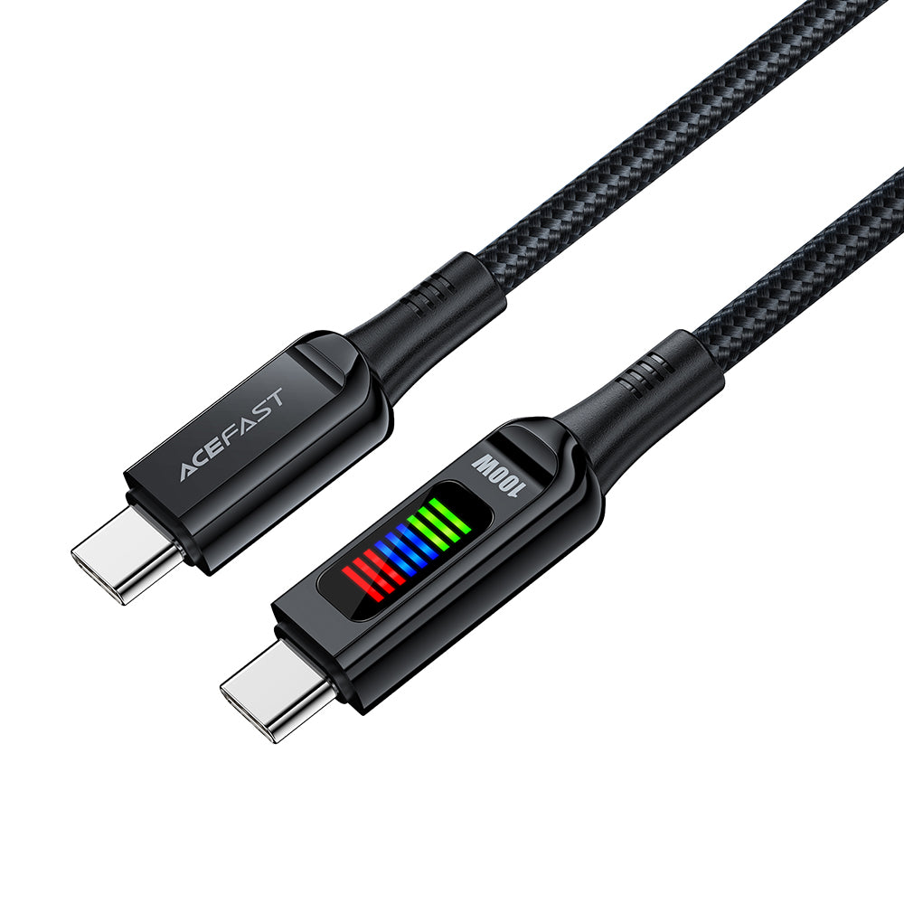 Acefast - Data Cable (C7-03) - Type-C to Type-C, 100W Fast Charging, 5A, LED Display, 1.2m - Black