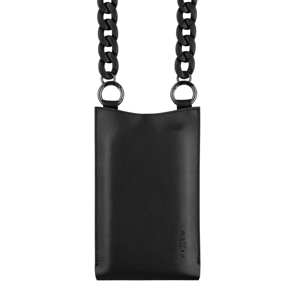 Fixed - Universal Shoulder Bag Venezia Leather (FIXVEN-BK) - for Mobile Phones 7" - Black
