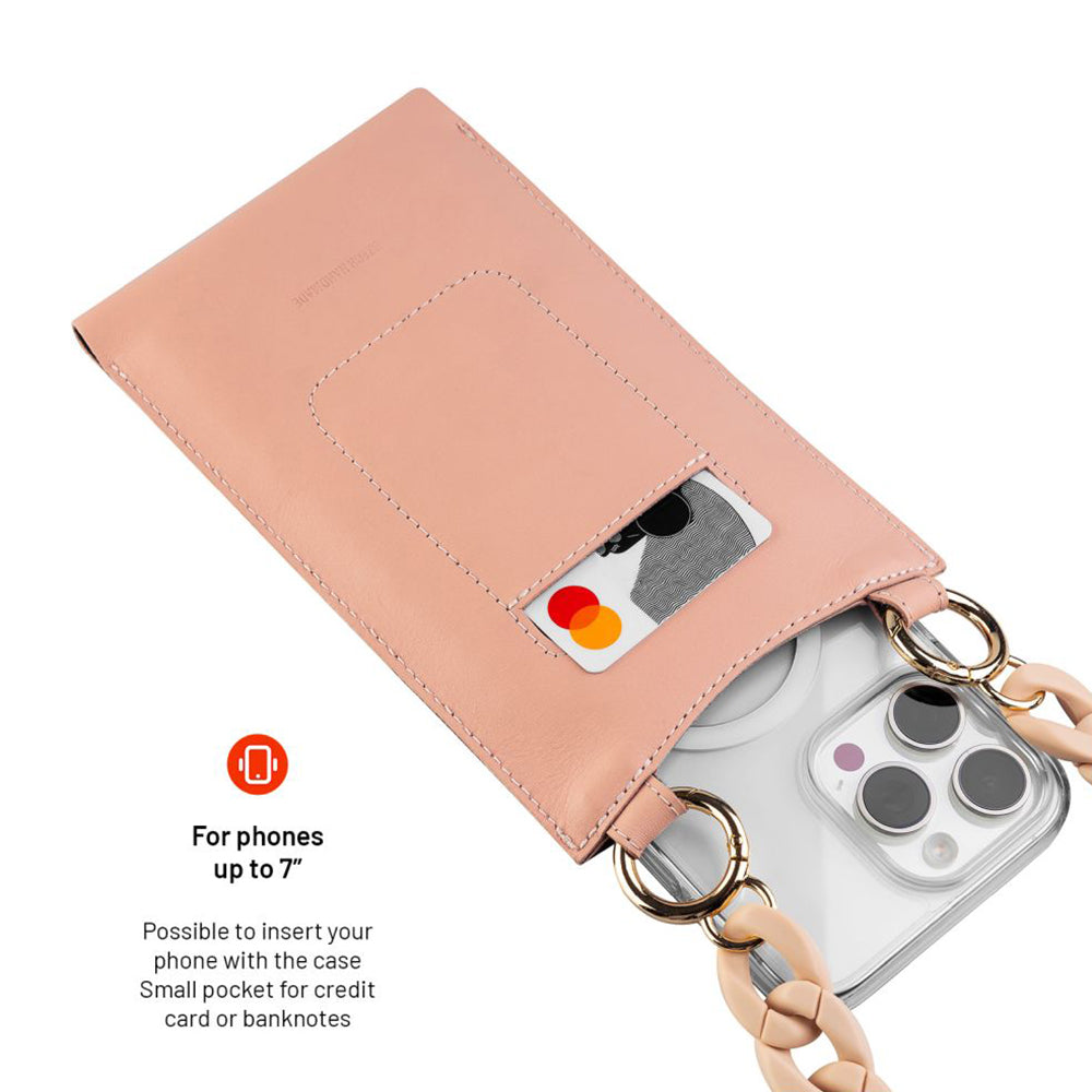 Fixed - Universal Shoulder Bag Venezia Leather (FIXVEN-PPI) - for Mobile Phones 7" - Pink