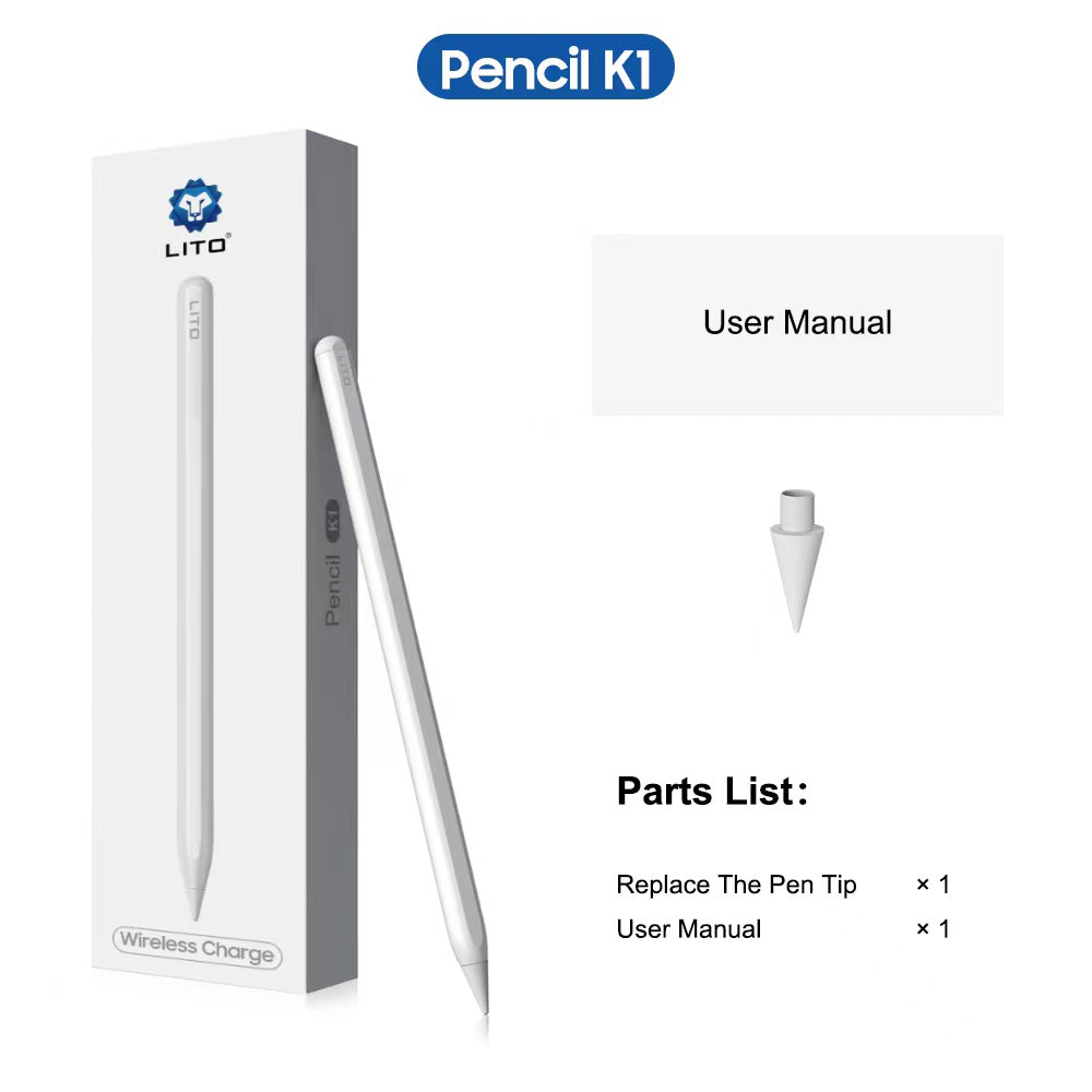 Lito - Stylus Pen (K1) - Wireless Charging, Palm Rejection, 90mAh, for iPad - White