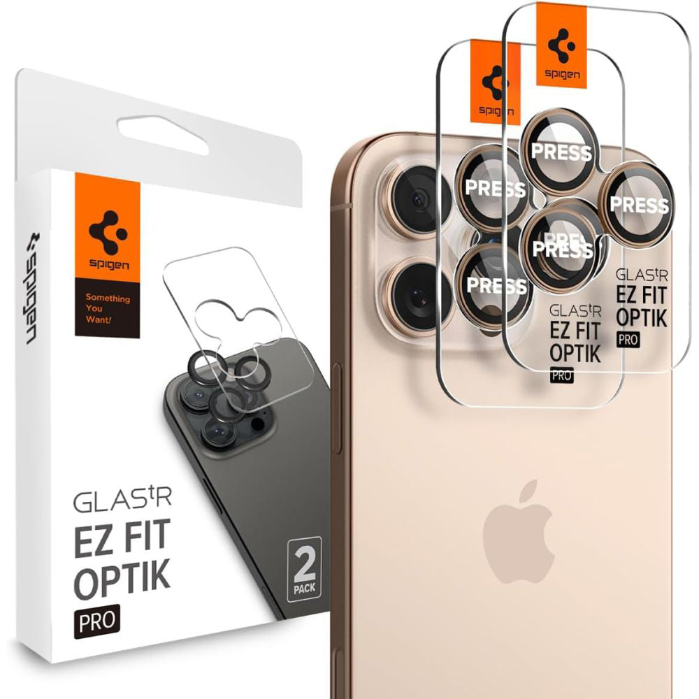 Spigen - (2 pack) Optik.tR EZ Fit Pro Camera Glass (AGL08862) - iPhone 16 Pro - Desert Titanium
