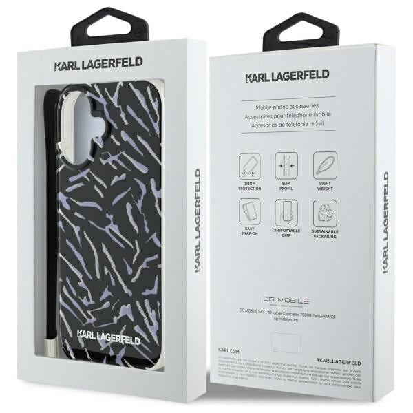 Karl Lagerfeld - Hardcase (KLHCP16MHZBPKCCU) - iPhone 16 Plus - Purple Zebra With Cord