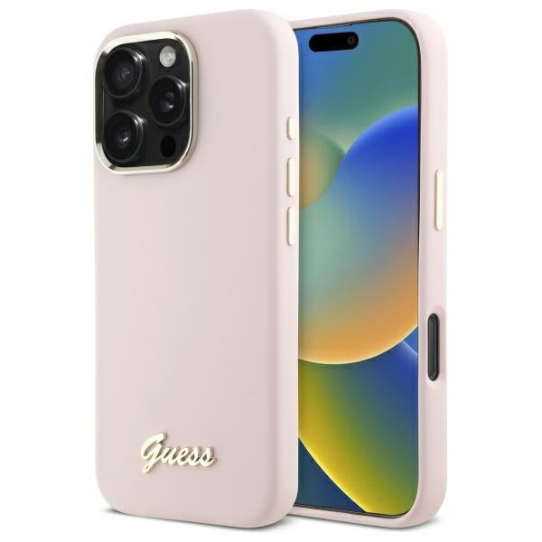 Husa de protectie Guess Silicone Script compatibil cu iPhone 16 Pro Max, Roz