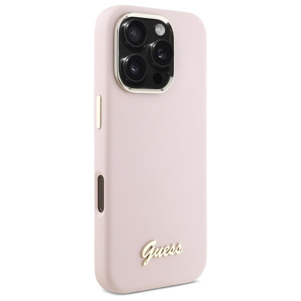 Husa de protectie Guess Silicone Script compatibil cu iPhone 16 Pro Max, Roz