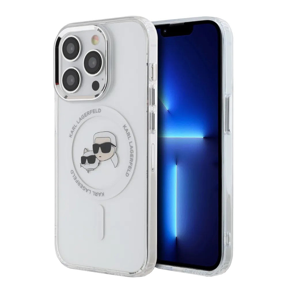 Karl Lagerfeld - IML MagSafe (KLHMP14LHLSKCH) - iPhone 14 Pro - White Metal Karl&Choupette Head