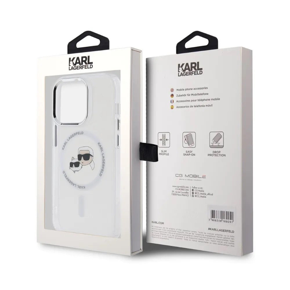 Karl Lagerfeld - IML MagSafe (KLHMP14LHLSKCH) - iPhone 14 Pro - White Metal Karl&Choupette Head