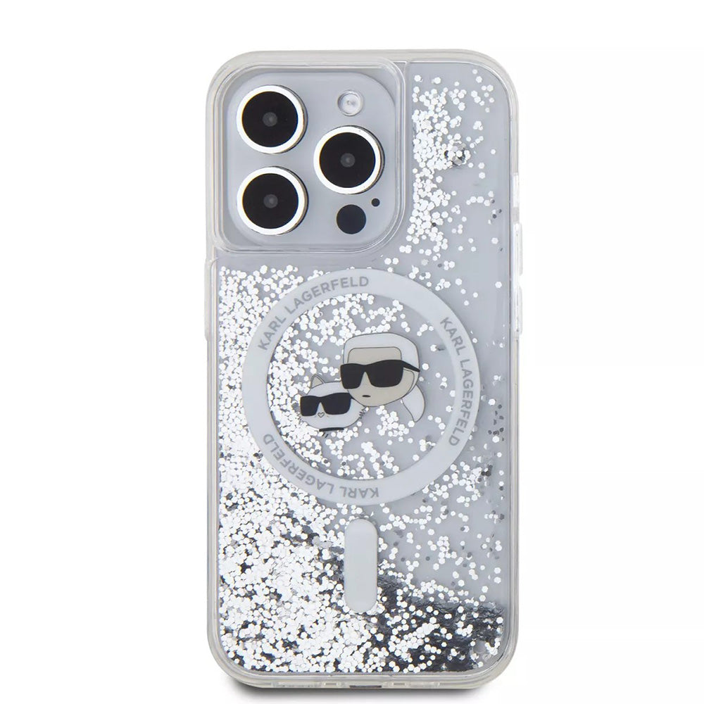 Karl Lagerfeld - Liquid Glitter MagSafe (KLHMP15LLGKCSGH) - iPhone 15 Pro - Transparent Karl&Choupette Head