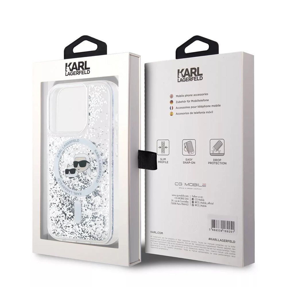 Karl Lagerfeld - Liquid Glitter MagSafe (KLHMP15LLGKCSGH) - iPhone 15 Pro - Transparent Karl&Choupette Head