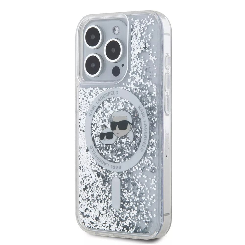 Karl Lagerfeld - Liquid Glitter MagSafe (KLHMP15LLGKCSGH) - iPhone 15 Pro - Transparent Karl&Choupette Head