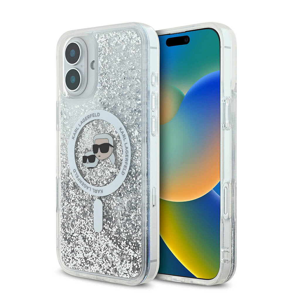 Karl Lagerfeld - Glitter Liquid MagSafe (KLHMP16SLGKCSGH) - iPhone 16 - Transparent Karl&Choupette Head