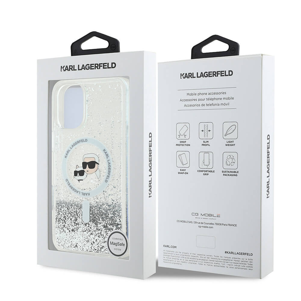 Karl Lagerfeld - Glitter Liquid MagSafe (KLHMP16SLGKCSGH) - iPhone 16 - Transparent Karl&Choupette Head