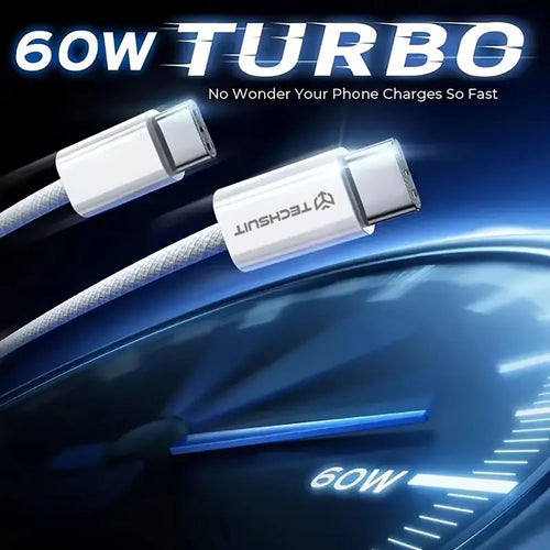 Techsuit - Data Cable (PCB114D) - for Apple, Android, Type-C, Super Fast Charging, PD60W, Flexible, Durable, 1m - Black
