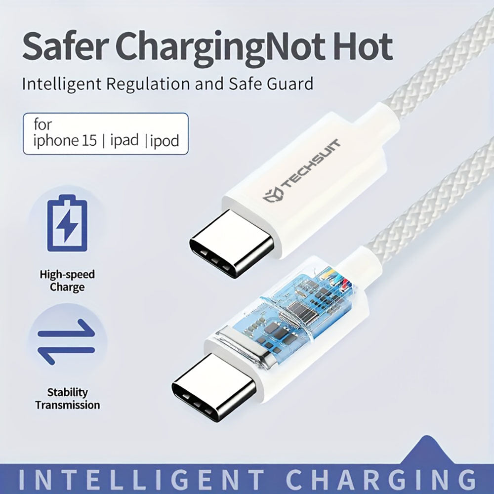Techsuit - Data Cable (PCB114D) - for Apple, Android, Type-C, Super Fast Charging, PD60W, Flexible, Durable, 1m - Gray