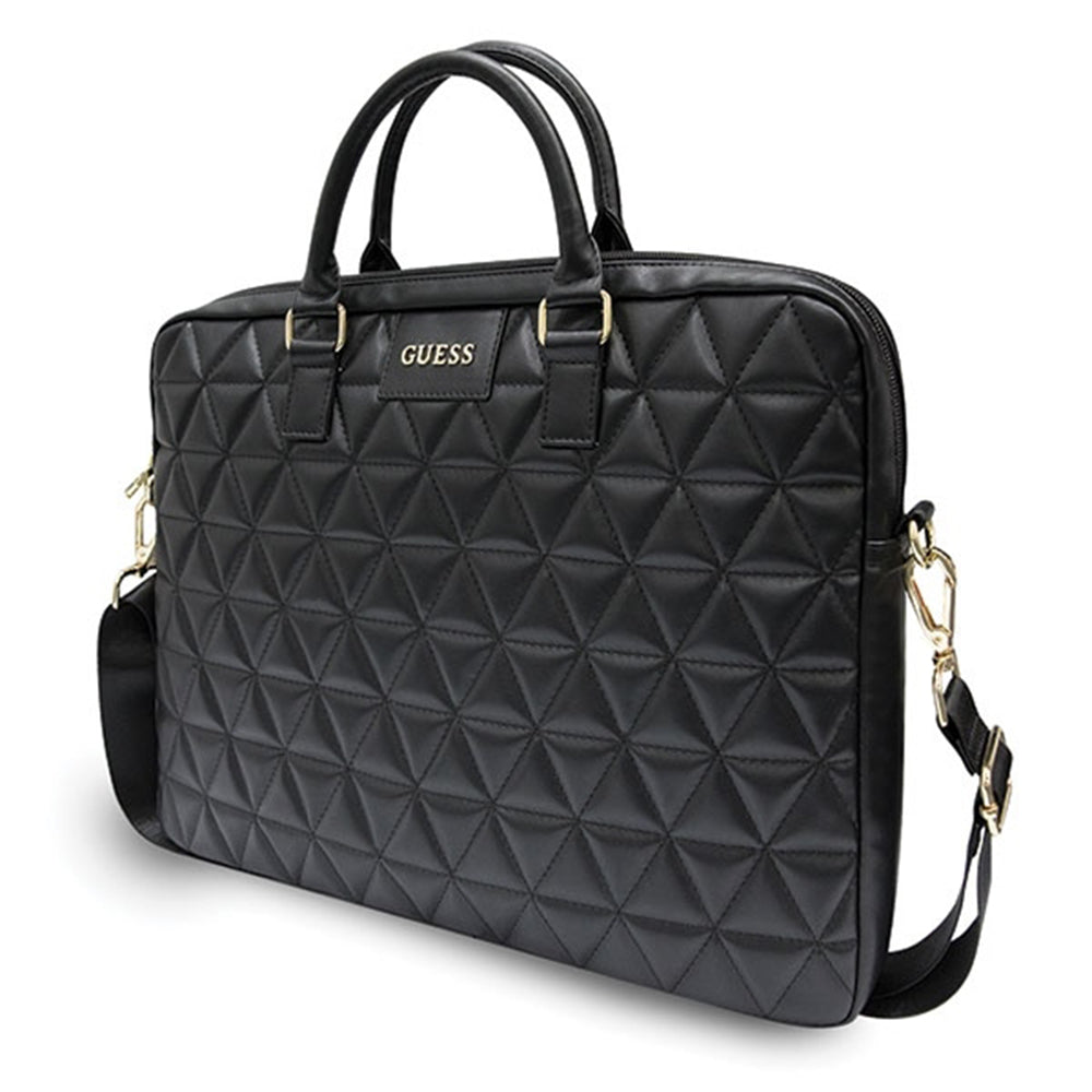Guess - Computer Bag Quilted (GUCB15QLBK) - 15-16", Mosaique Pattern, Detachable Shoulder Strap, Adjustable - Black
