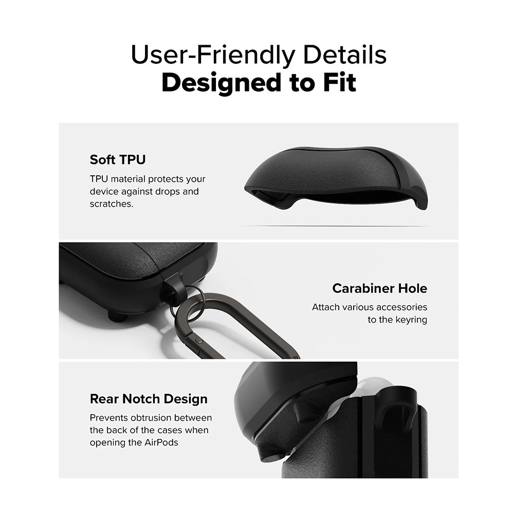 Ringke Casti Ringke Protection Case Onyx Magnetic, for AirPods 4, Non-Slip Texture, Carabiner Hole, Warm Gray – imagine 
