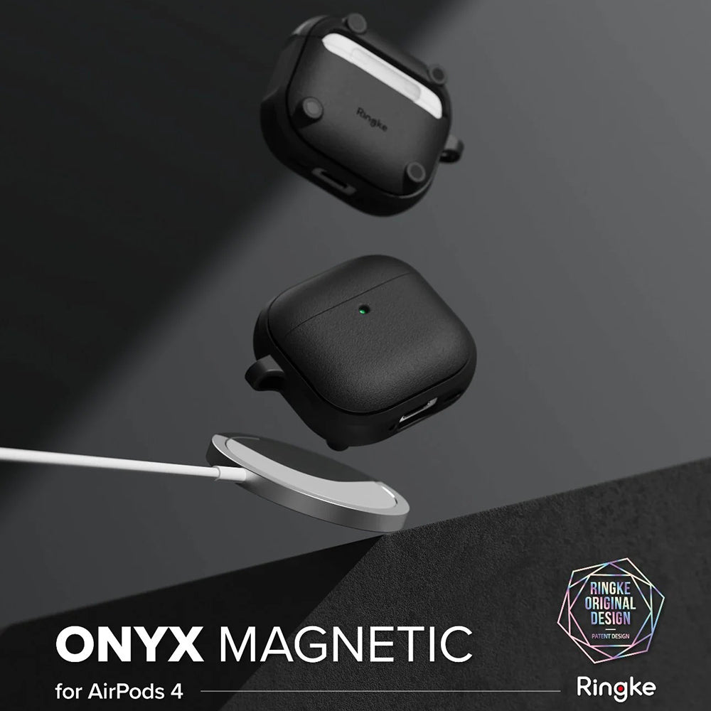 Ringke Casti Ringke Protection Case Onyx Magnetic, for AirPods 4, Non-Slip Texture, Carabiner Hole, Warm Gray – imagine 