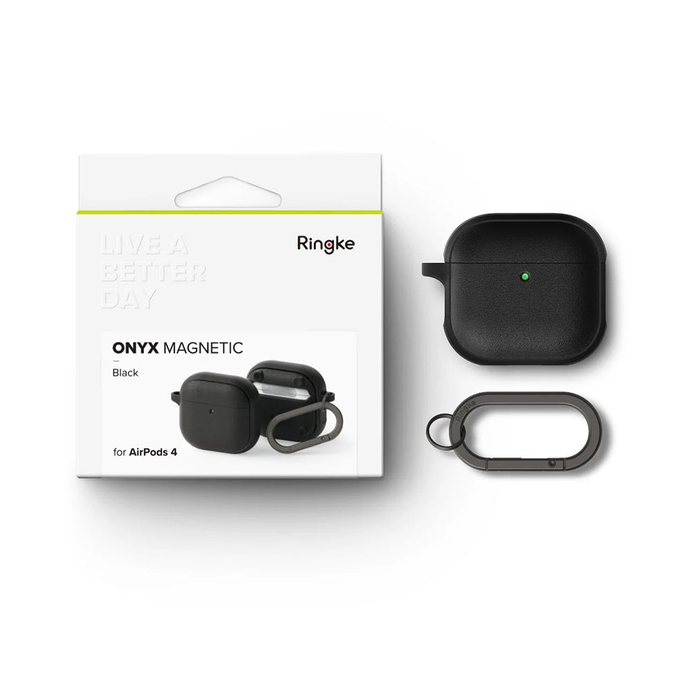 Ringke Casti Ringke Protection Case Onyx Magnetic, for AirPods 4, Non-Slip Texture, Carabiner Hole, Warm Gray – imagine 
