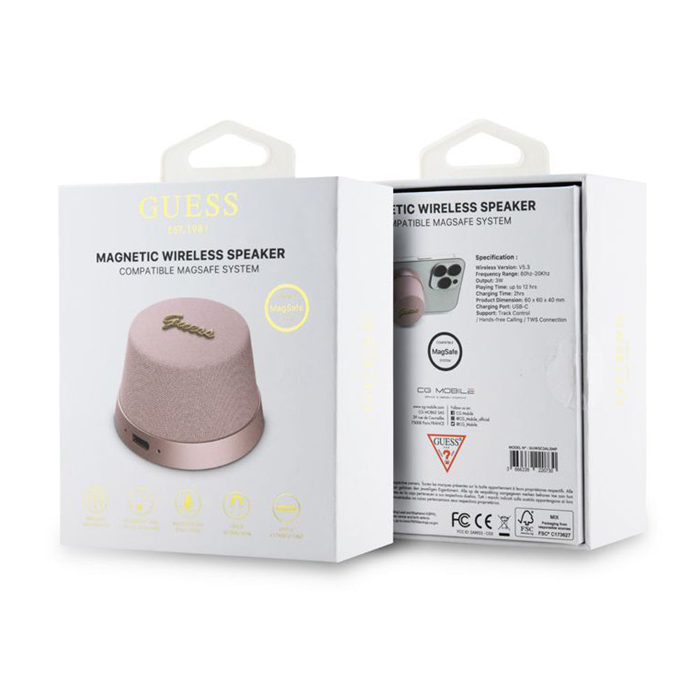 Guess - Speaker Stand Magnetic Script Metal (GUWSC3ALSMP) - TWS, USB-C, Bluetooth V5.3, 700mAh, 3W - Pink