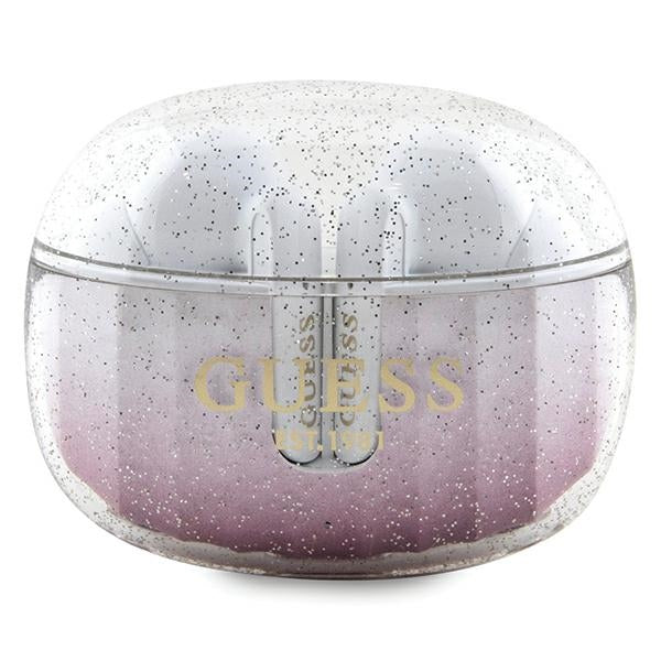 Guess - Wireless Earbuds (GUTWSHDGKEEP) - Bluetooth 5.3, TWS, USB-C, with Docking Station, IPX4 - Glitter Pink Gradient