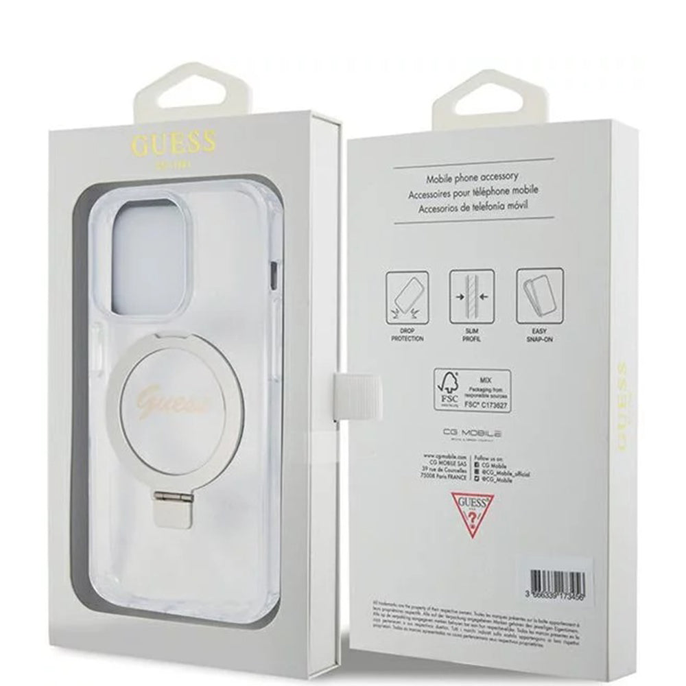 Guess - Ring Stand Script Glitter MagSafe (GUHMP15LHRSGSD) - iPhone 15 Pro - Clear