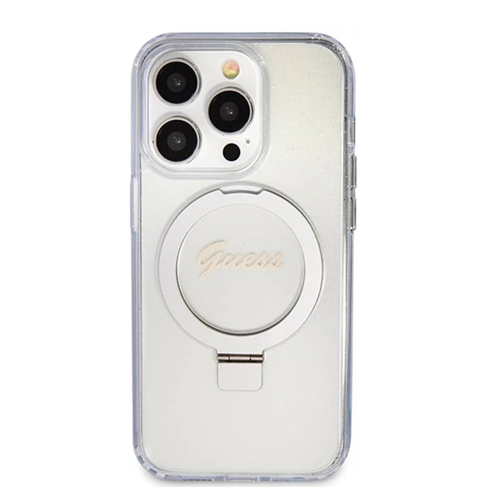 Guess - Ring Stand Script Glitter MagSafe (GUHMP15LHRSGSD) - iPhone 15 Pro - Clear