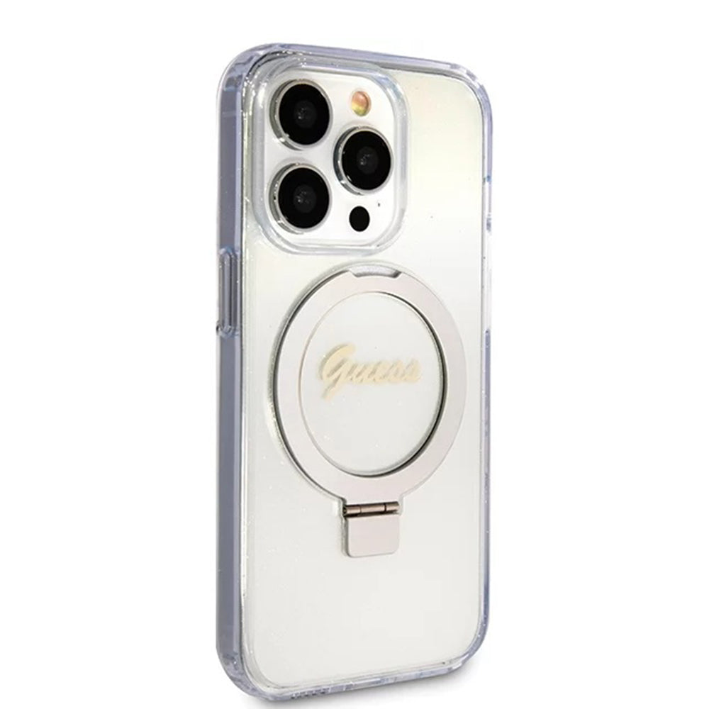Guess - Ring Stand Script Glitter MagSafe (GUHMP15LHRSGSD) - iPhone 15 Pro - Clear