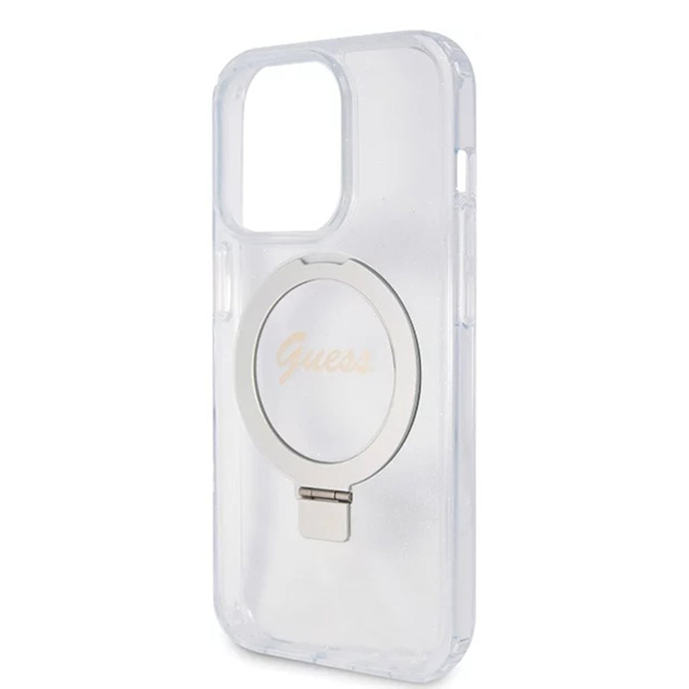Guess - Ring Stand Script Glitter MagSafe (GUHMP15LHRSGSD) - iPhone 15 Pro - Clear