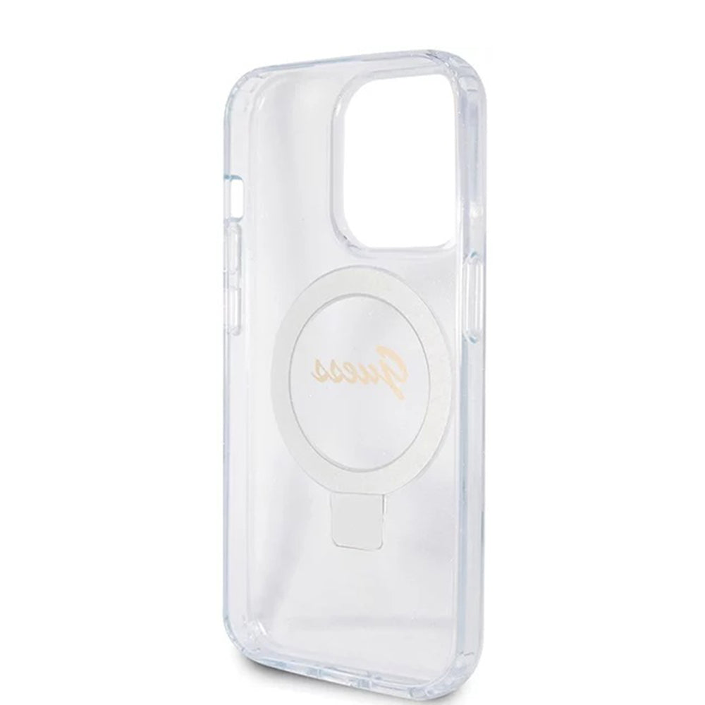Guess - Ring Stand Script Glitter MagSafe (GUHMP15LHRSGSD) - iPhone 15 Pro - Clear