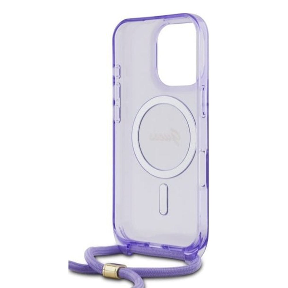 Husa pentru iPhone 16 Pro - Guess IML Crossbody Cord Script MagSafe (GUHMP16LHCTSGNSU) - Purple