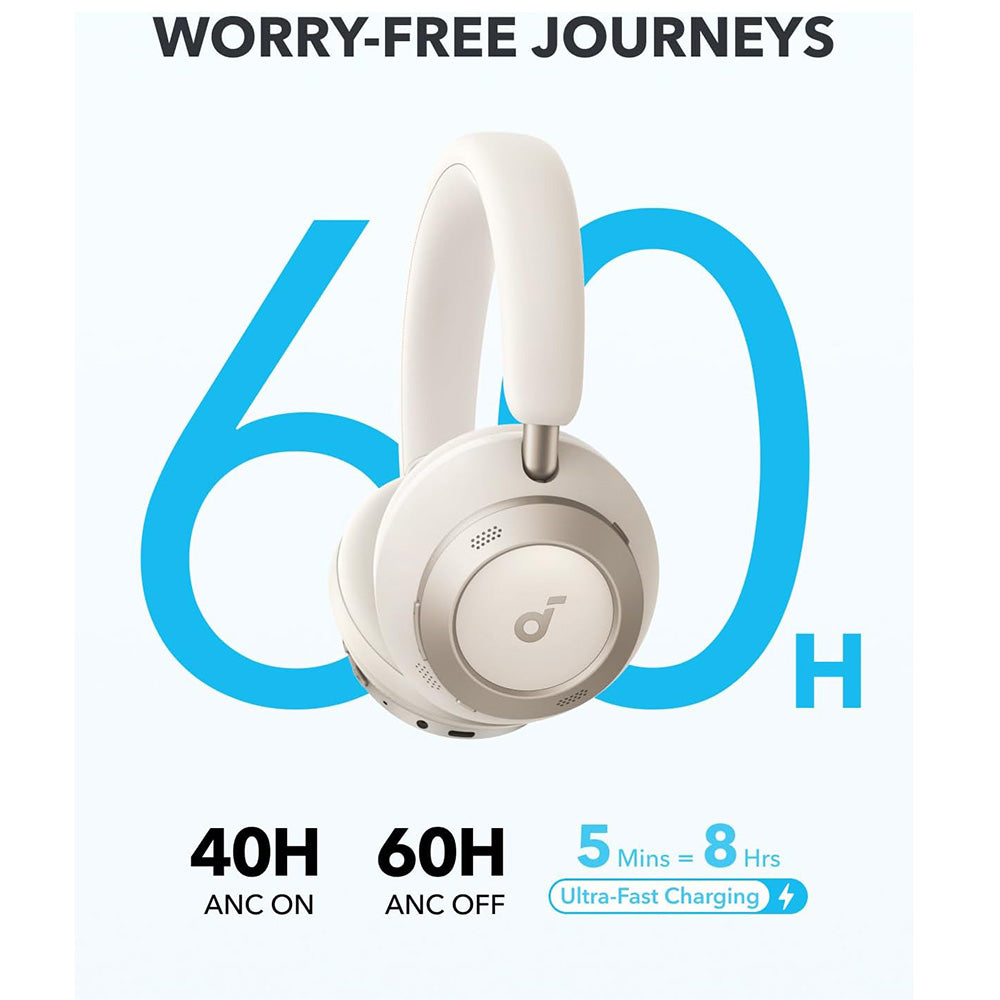 Anker - Wireless Headphones SoundCore Space One Pro (A3062G21) - Bluetooth 5.3, Active Noise Cancelling, Hi-Res - White