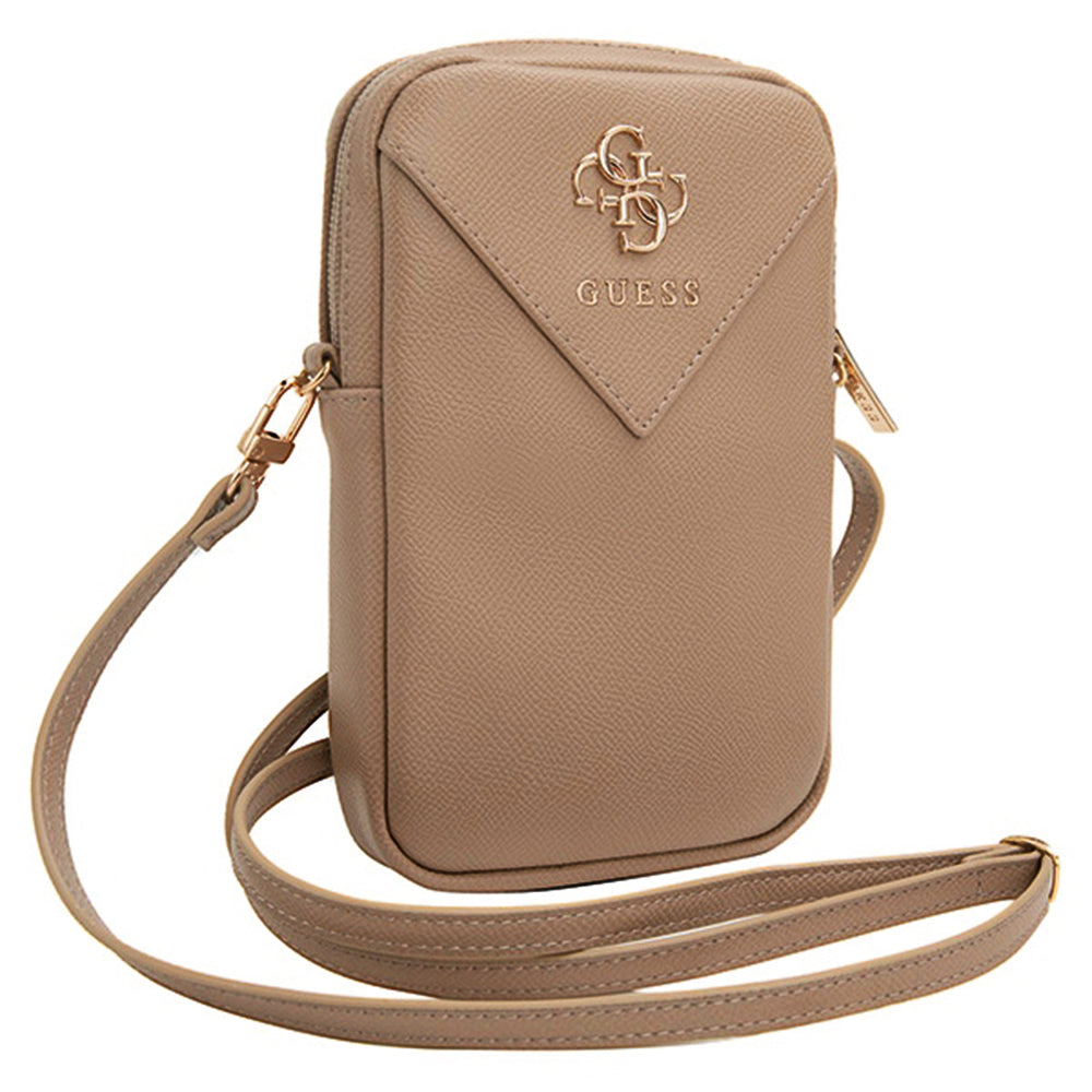 Guess - Universal Phone Pouch Zip Triangle 4G (GUWBZPGSTEGD) - Universal, Adjustable Strap, Zip Closure - Light Gold