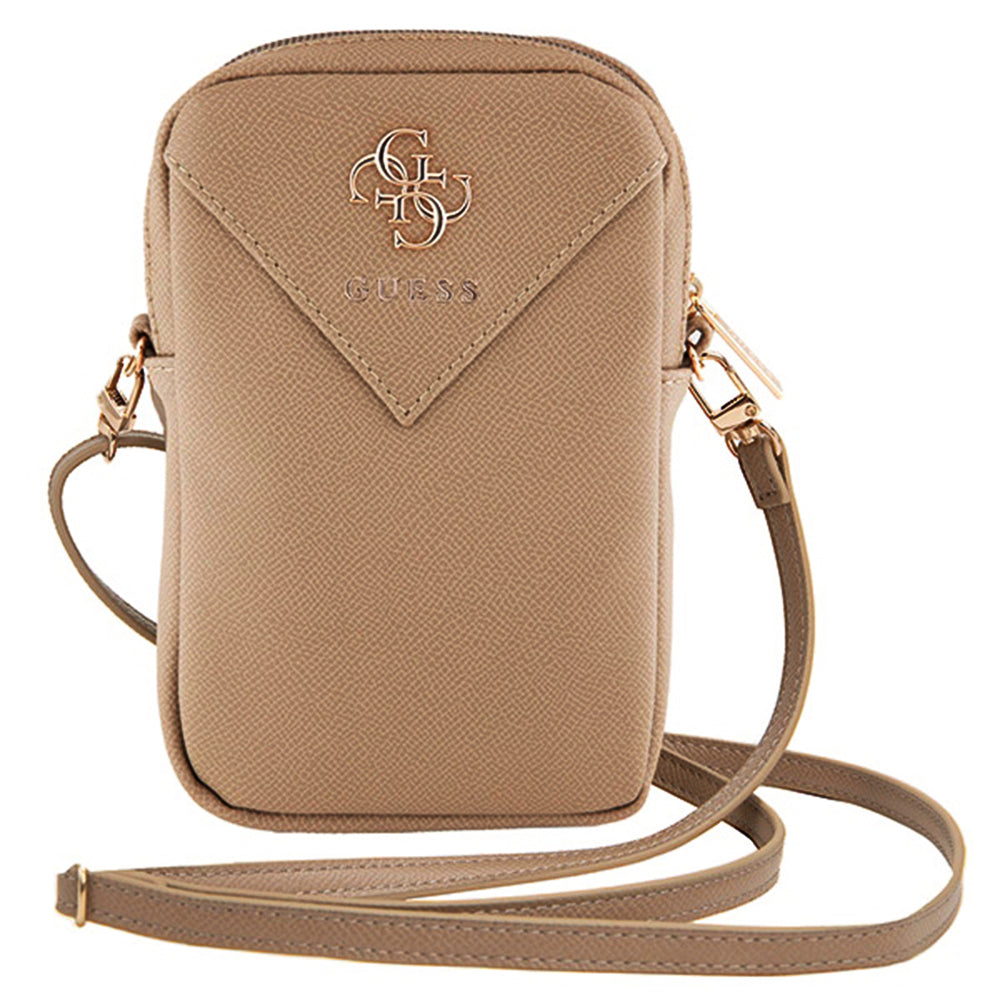 Guess - Universal Phone Pouch Zip Triangle 4G (GUWBZPGSTEGD) - Universal, Adjustable Strap, Zip Closure - Light Gold