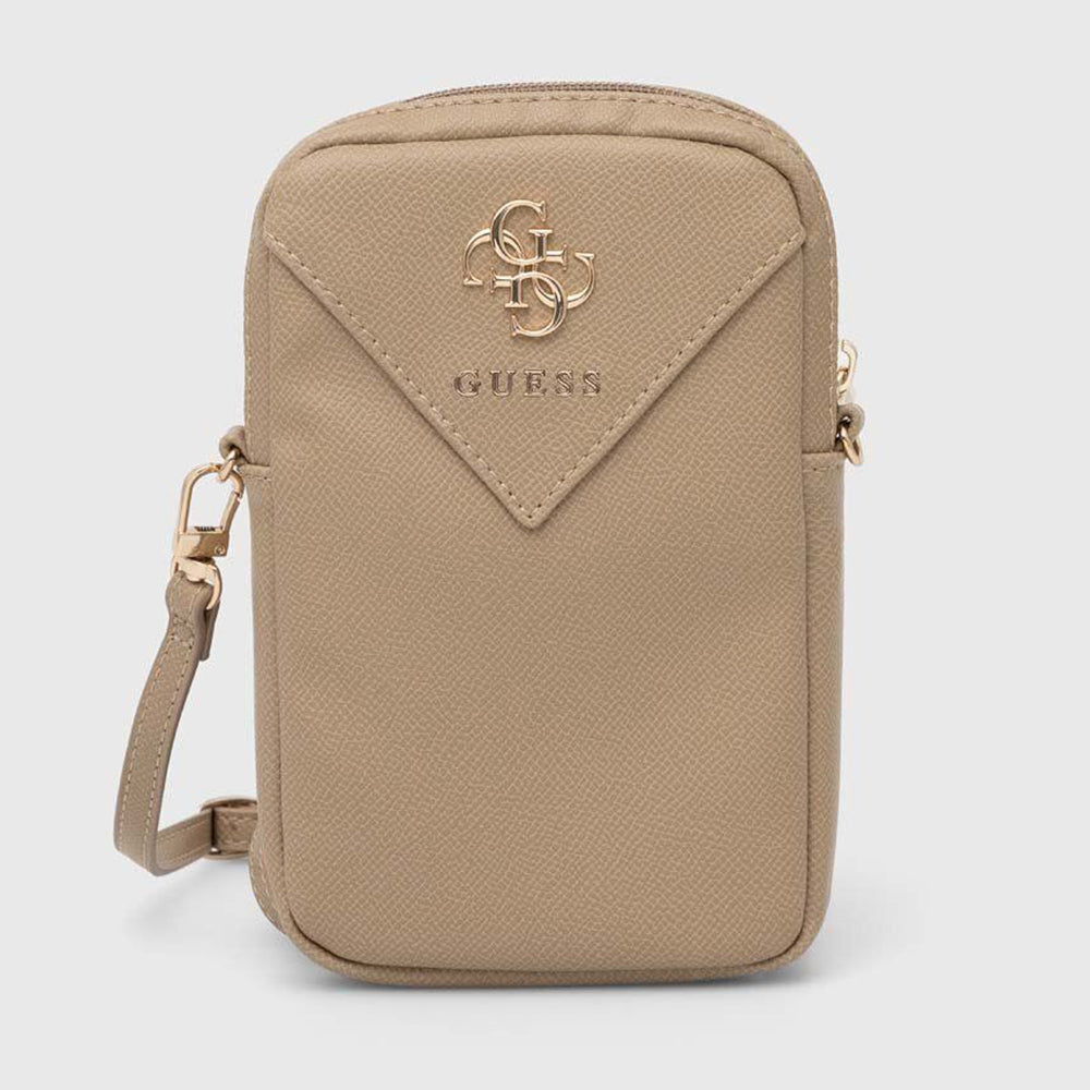 Guess - Universal Phone Pouch Zip Triangle 4G (GUWBZPGSTEGD) - Universal, Adjustable Strap, Zip Closure - Light Gold