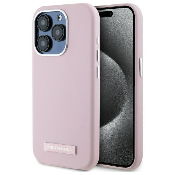 Karl Lagerfeld - Leather MagSafe (KLHMP15XPGMSRPP) - iPhone 15 Pro Max - Pink FW Metal Plate