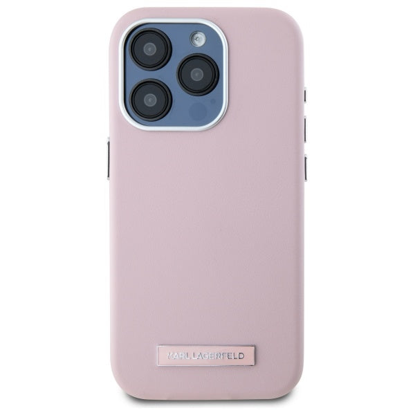 Karl Lagerfeld - Leather MagSafe (KLHMP15XPGMSRPP) - iPhone 15 Pro Max - Pink FW Metal Plate
