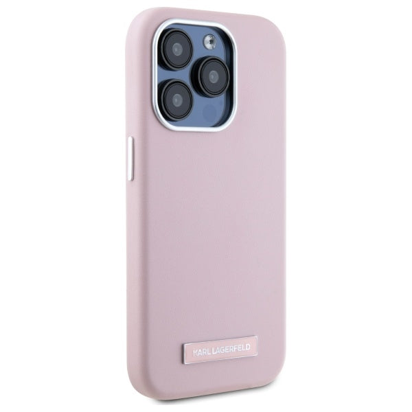 Karl Lagerfeld - Leather MagSafe (KLHMP15XPGMSRPP) - iPhone 15 Pro Max - Pink FW Metal Plate